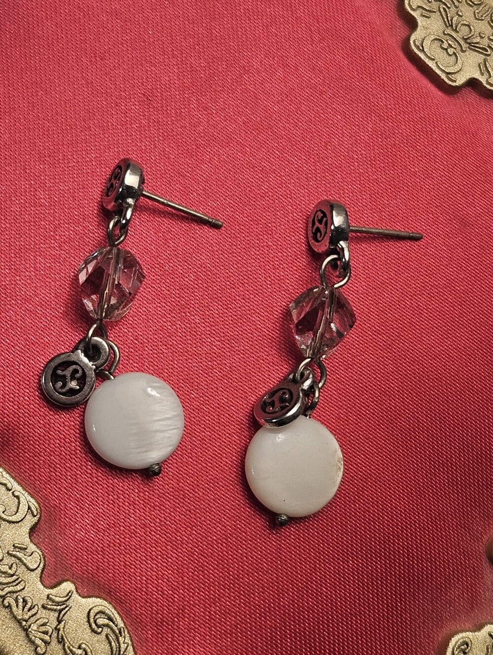 Silver-Tone White Mother-of-Pearl Drop Earrings